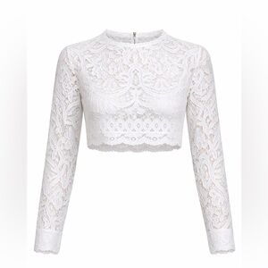 Missguided White Lace Long-Sleeve Cropped Top